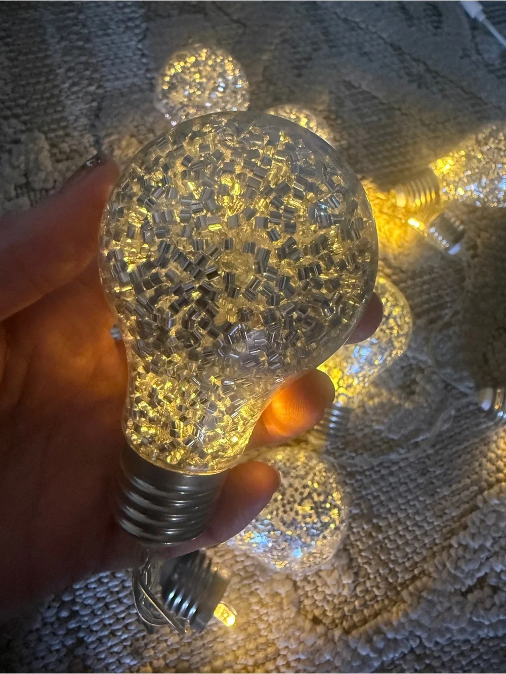 Warm White Crackle Bulb String Lights AA battery operated